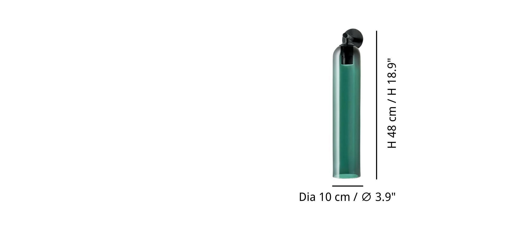 Productgrootte — Dia 10 cm x H 48 cm / ∅ 3.9″ x H 18.9″