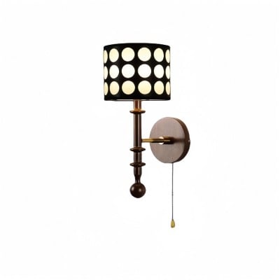 Franse witte stoffen cilindervormige wandlamp met stippen en essenhouten kap HL1118 — € 100,00
