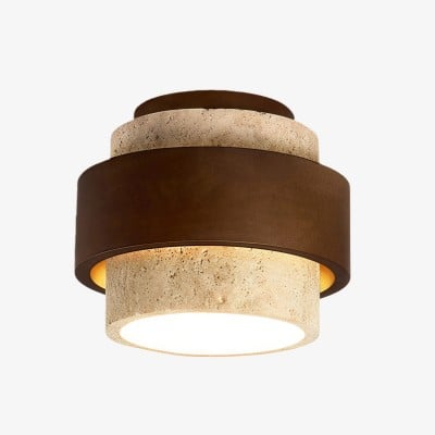 MokuStone Wabi Sabi Travertin Plafondlamp - Plafondlamp met textuur van steen, vlak gemonteerd, voor thuis HL2444 — € 109,00