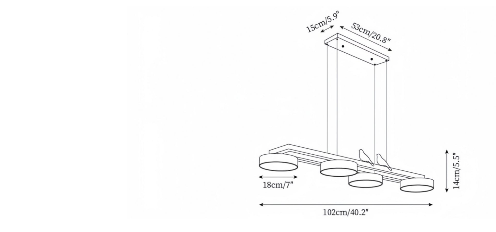 Productgrootte — L 102 cm x H 14 cm / ∅ 40.2″ x H 5.5″