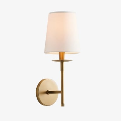 Rowan Bronzen of Messing Wandlamp - IJzeren Lamp met Witte Linnen Kap voor Thuis HL1529 — € 142,00