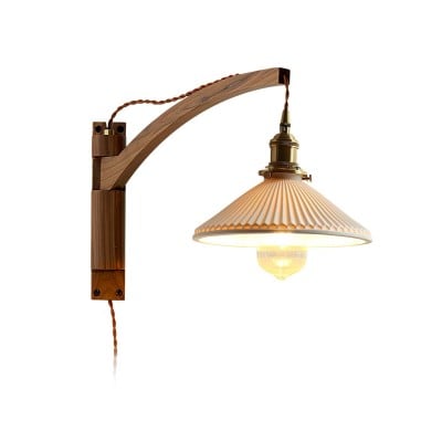 Walnoot Taps Toelopende Geribbelde Keramische Zwenkarm Wandlamp HL1077 — € 156,00