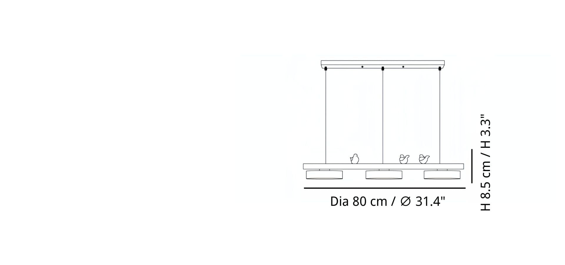 Productgrootte — Dia 80 cm x H 8.5 cm / ∅ 31.4″ x H 3.3″