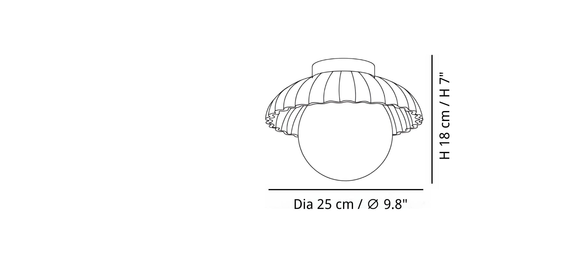 Productgrootte — Dia 25 cm x H 18 cm / ∅ 9.8″ x H 7″