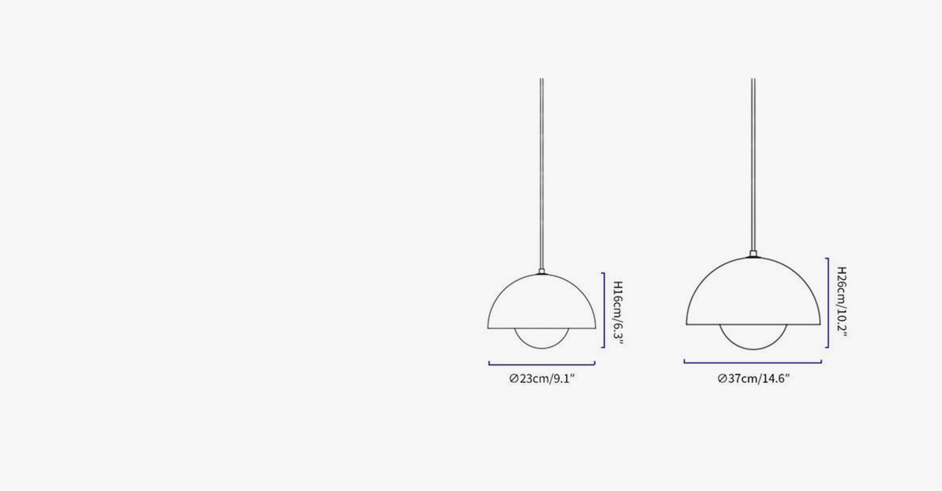 Productgrootte — Dia 23 cm x H 16cm / ∅ 9.1 ″ x H 6.3 ″ Dia 37 cm x H 26 cm / ∅ 14.6 ″ x H 10.2 ″