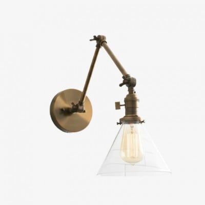 Conique metalen industriële wandlamp met verstelbare arm - vintage glazen kegelvormige kap HL1673 — € 168,00