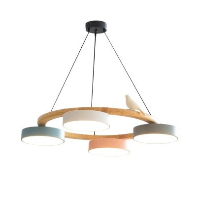 Creatieve Houten Vogel Kleurrijke Ronde Kroonluchter HL926 — € 209,00