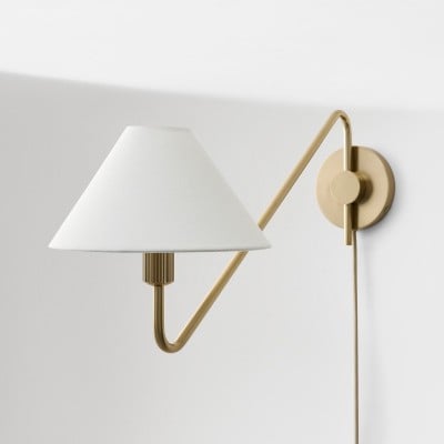 Diora Plug-In Wandlamp - Champagne Brons Verstelbare Armlamp met Linnen Kap HL1485 — € 209,00