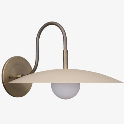 Curva Metalen Moderne Wandlamp - Antieke Messing Arm met Crèmekleurige Schijfvormige Kap HL1771 — € 108,00