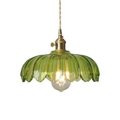 Vintage keramische bloemblaadjesknoppen glazen hanglamp HL201 — € 86,00