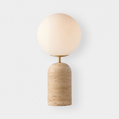 Moderne minimalistische tafellamp met glazen bol en travertijn voet HL940 — € 446,00