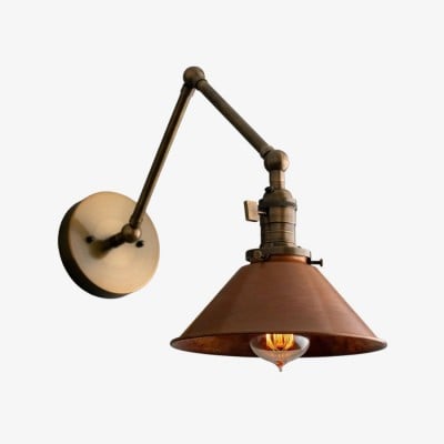 Conique metalen industriële wandlamp met verstelbare arm - vintage koperen kegelvormige kap voor taakverlichting HL1752 — € 283,00