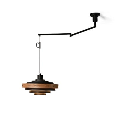 Vintage houten hanglamp met zwenkarm HL1086 — € 290,00