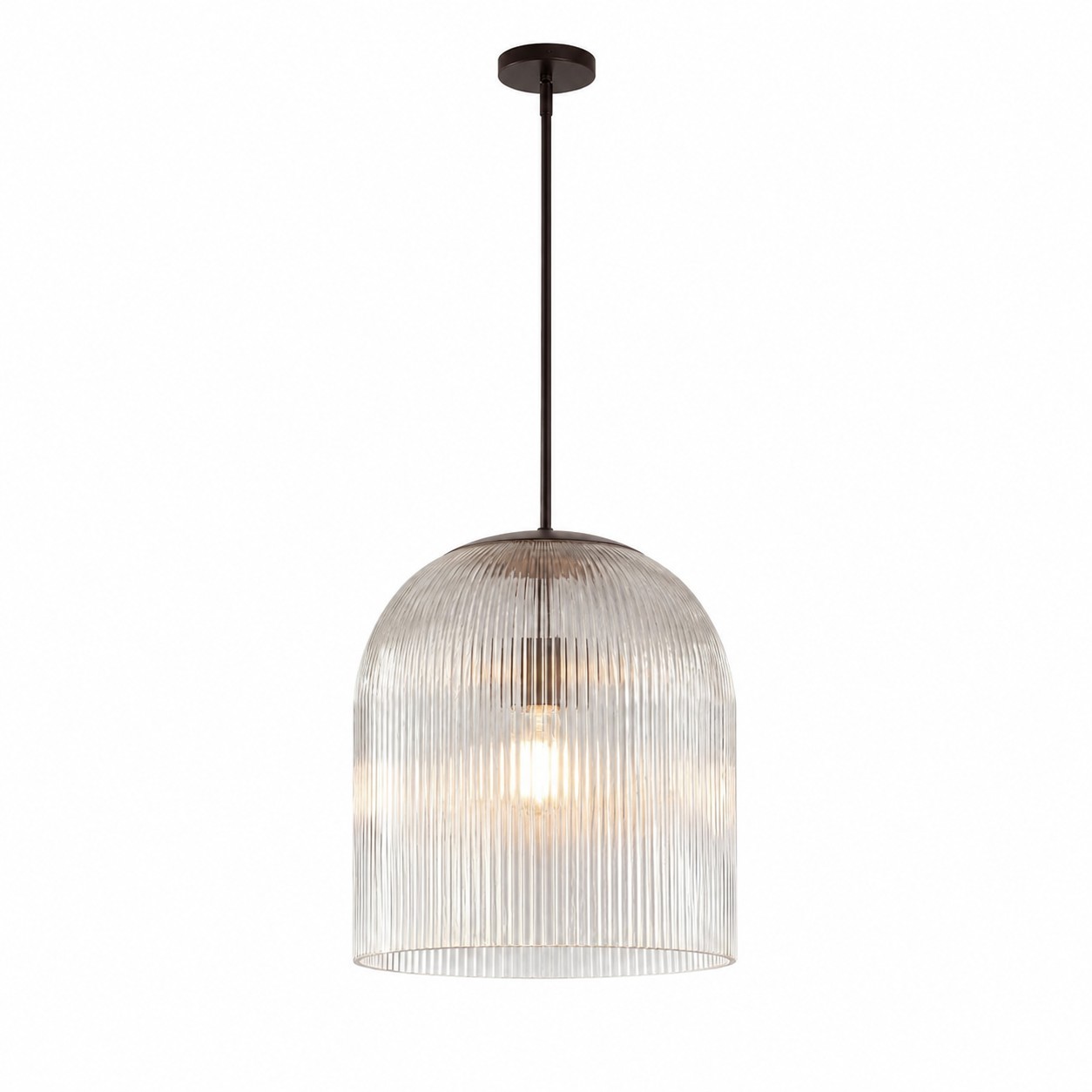Alain Farmhouse Cooper Ribbed Glass Pendant Light For Dining Room & Kitchen