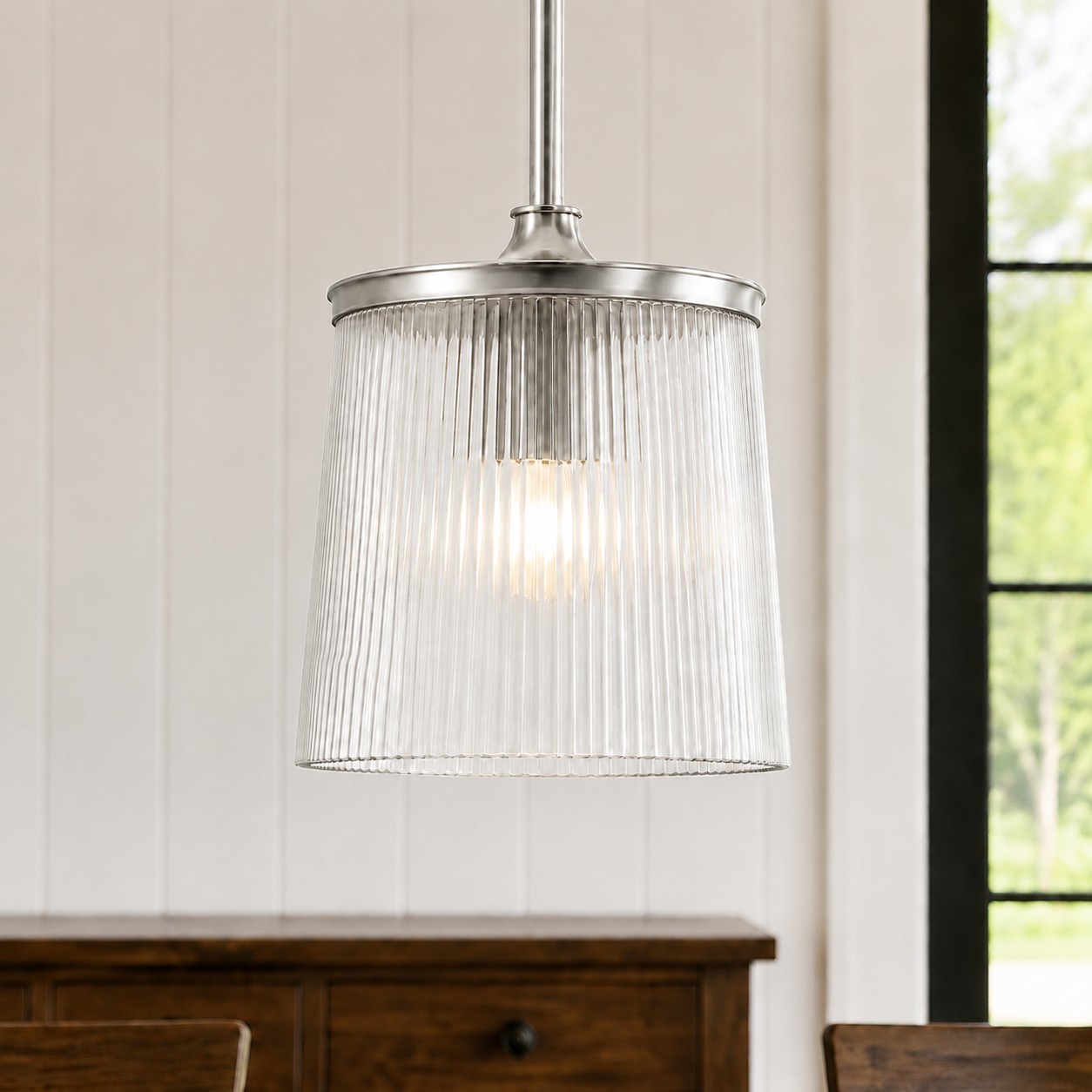 Caleb Modern Trapezoid Ribbed Glass Pendant Light