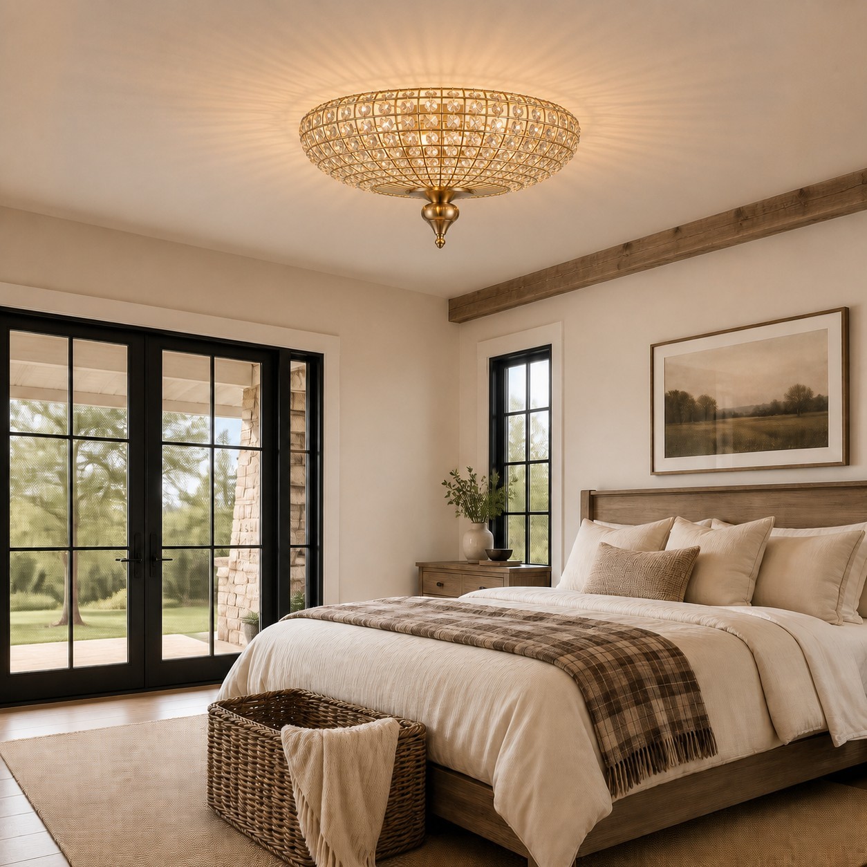 Celine Vintage Crystal Round Semi Flush Ceiling Light