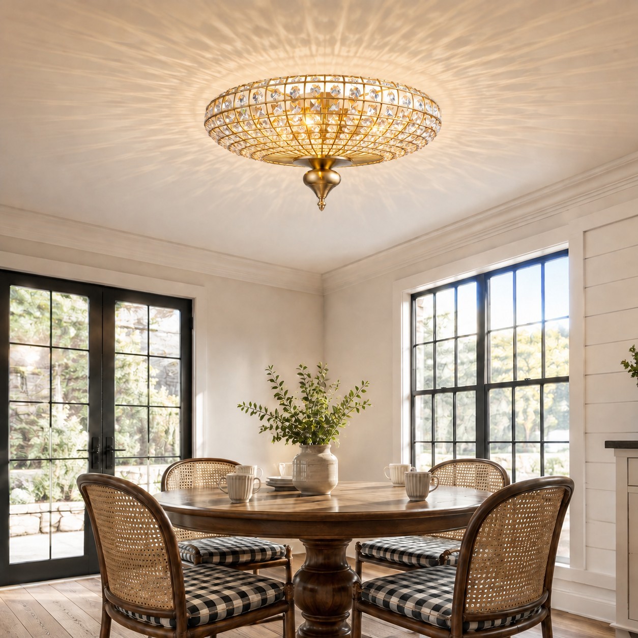 Celine Vintage Crystal Round Semi Flush Ceiling Light