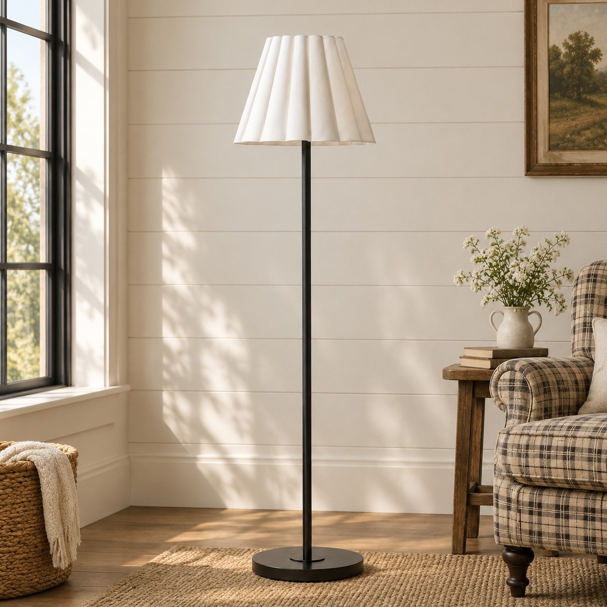 Eadweard Modern Cone White Linen Floor Lamp