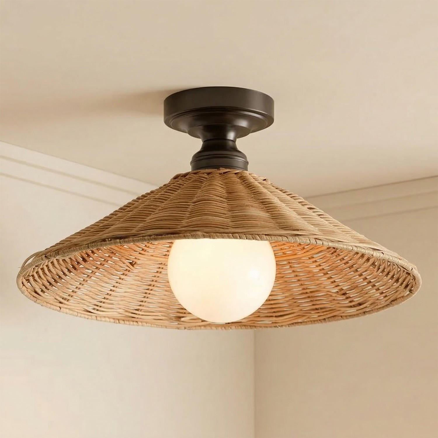 Blisaa Farmhouse Conical Rattan Ceiling Light