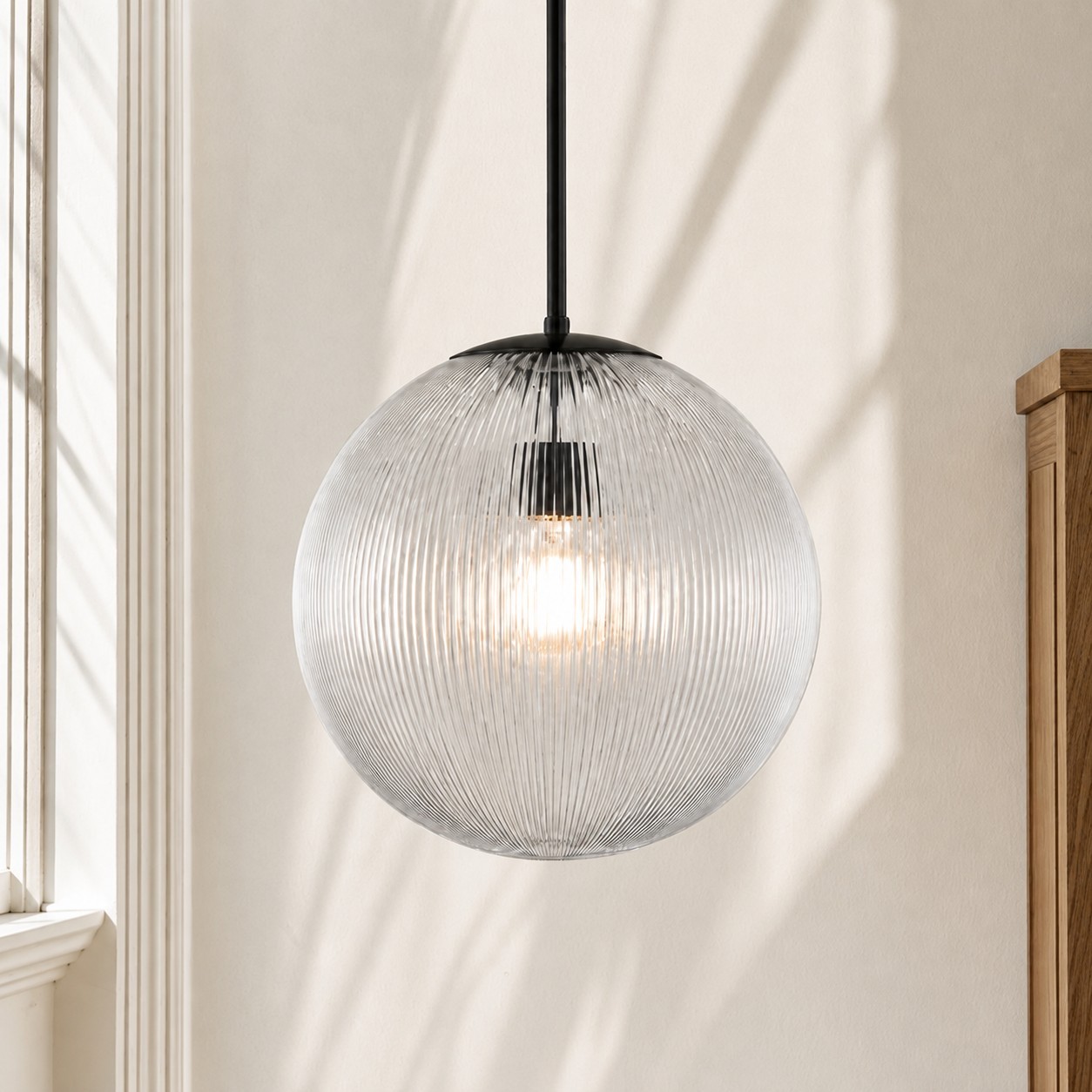 Alain Farmhouse Cooper Ribbed Glass Pendant Light