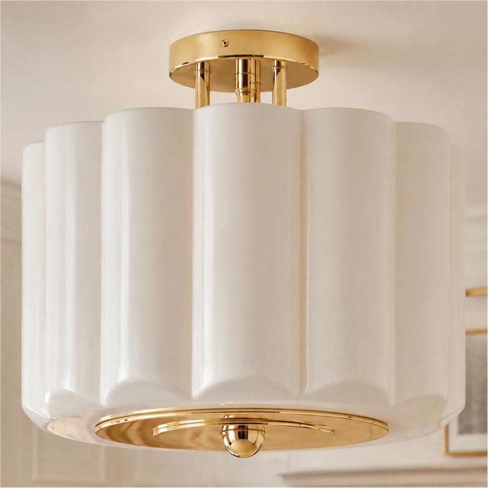 Hanahs Farmhouse Milk Glass Scalloped Shade Ceiling Light