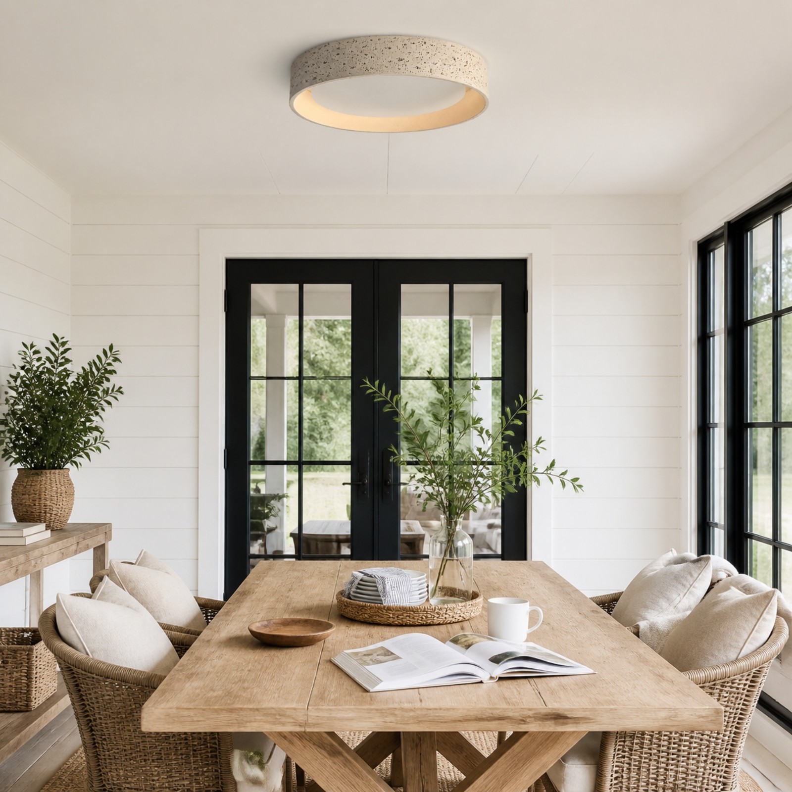 Ansel Wabi Sabi LED Travertine Round Flush Mount Ceiling Light