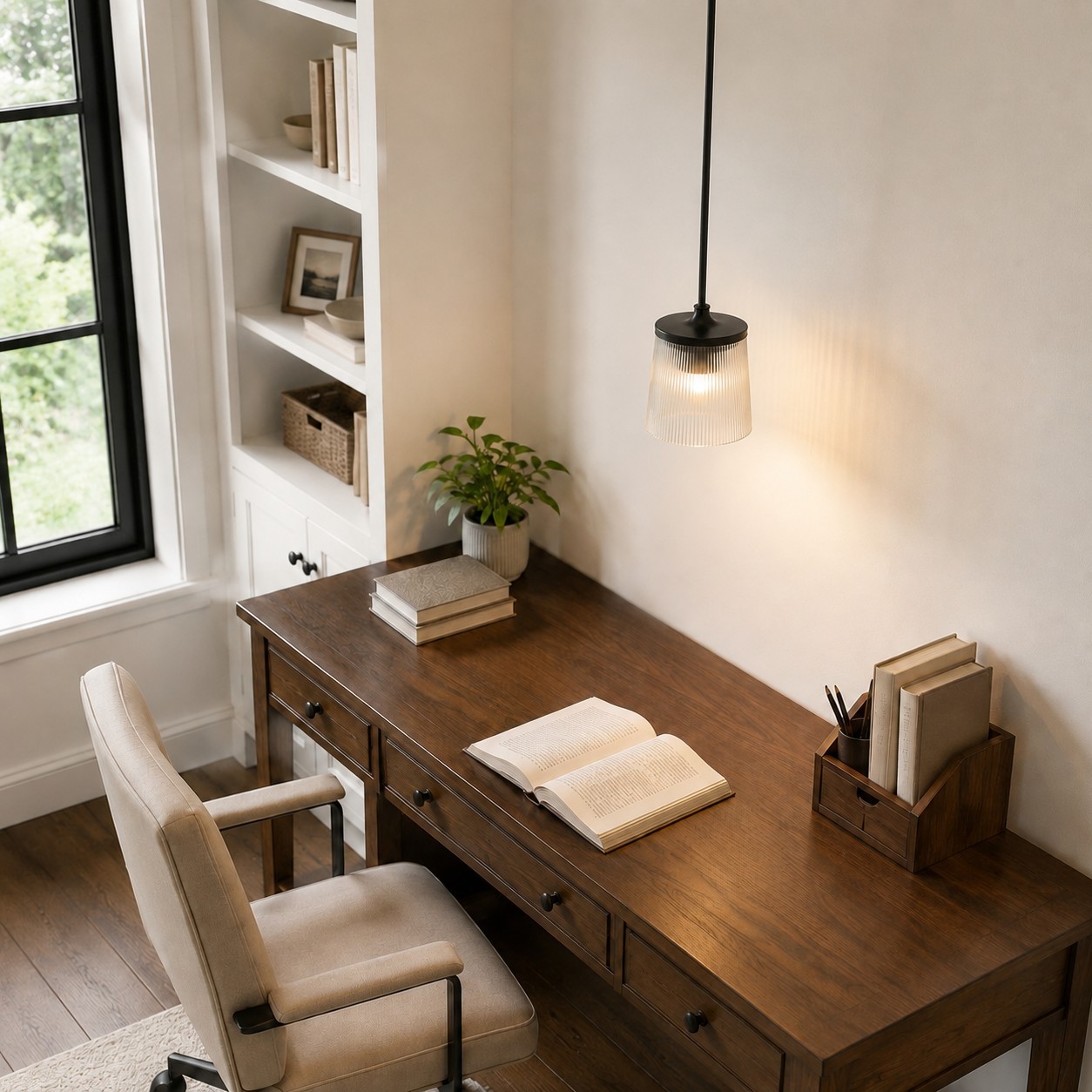 Caleb Modern Trapezoid Ribbed Glass Pendant Light
