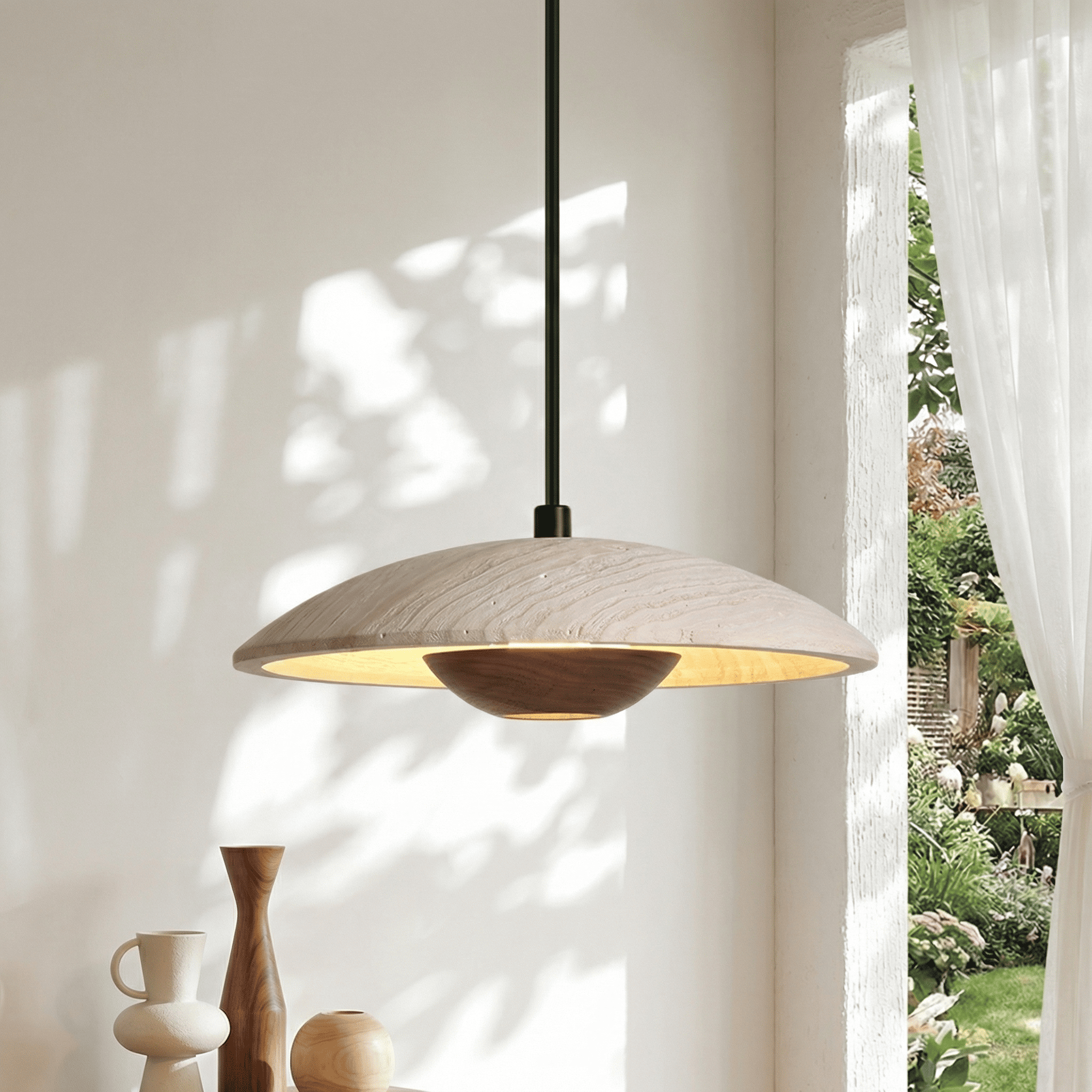 Kendra Cream Travertine UFO Pendant Lamp