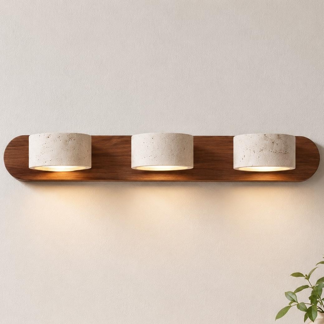 Benjamin Rustic Adjustable Travertine Wood Led Vanity Sconce