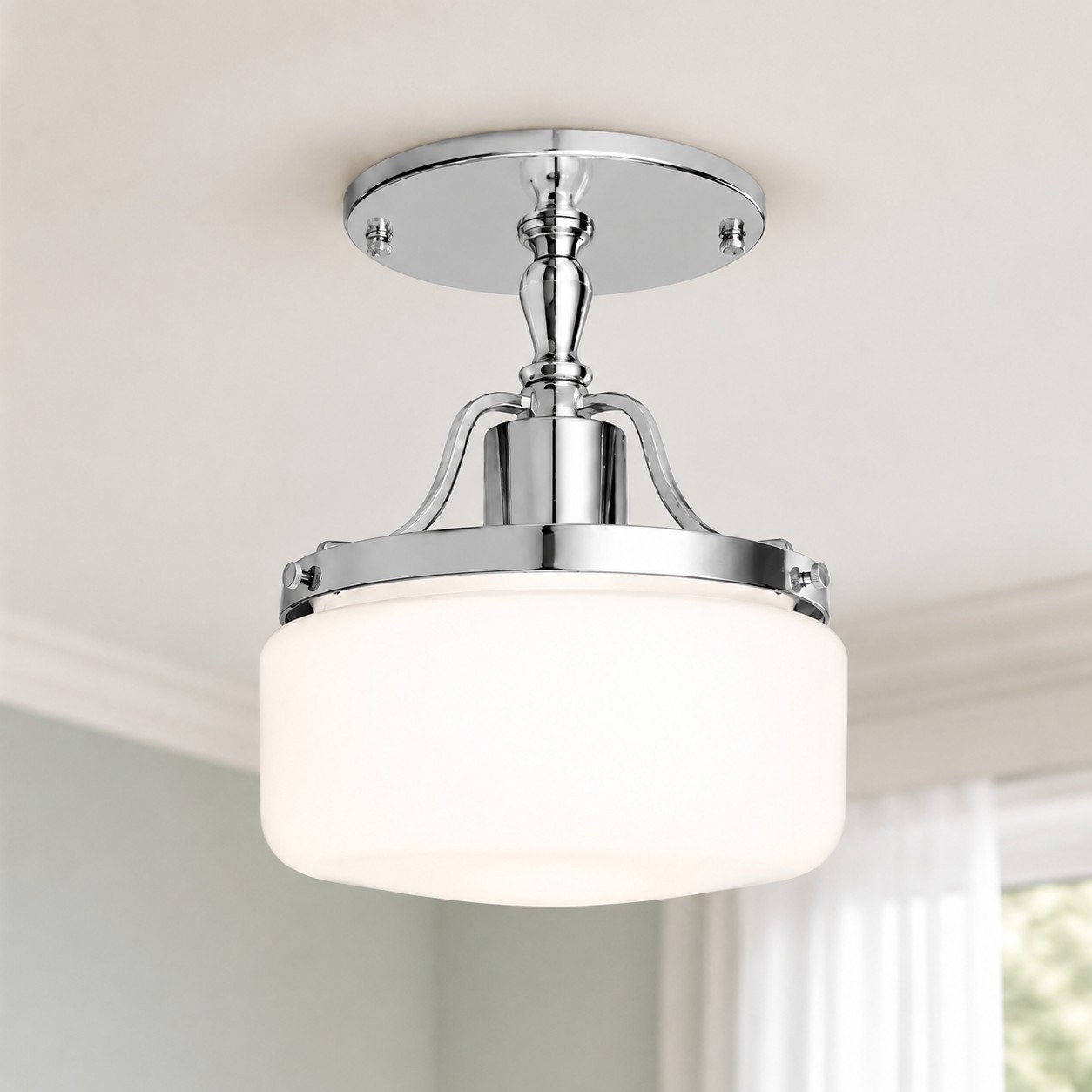 Atlas Vintage Milky Glass Semi Flush Mount Metal Ceiling Light