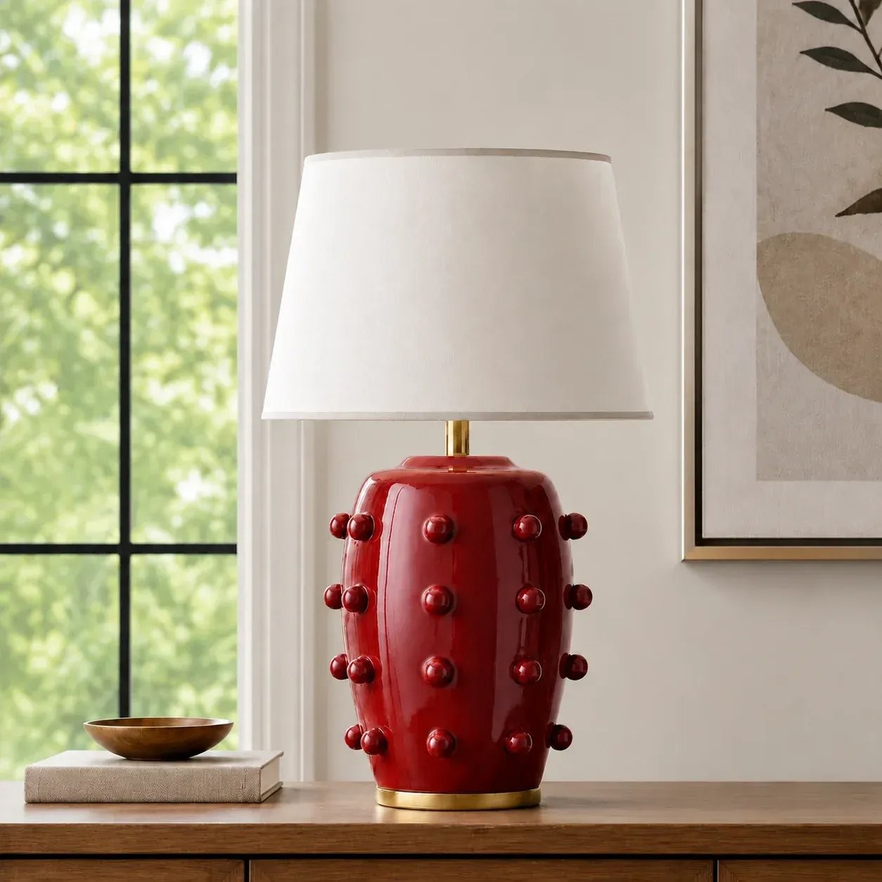 Adrian Modern Farmhouse Ceramic Linen Textured Ball Table Light