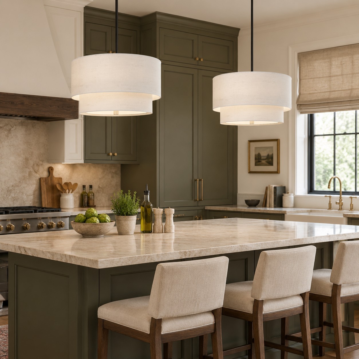 Javier Natural Linen Double Fabric Drum Pendant Light