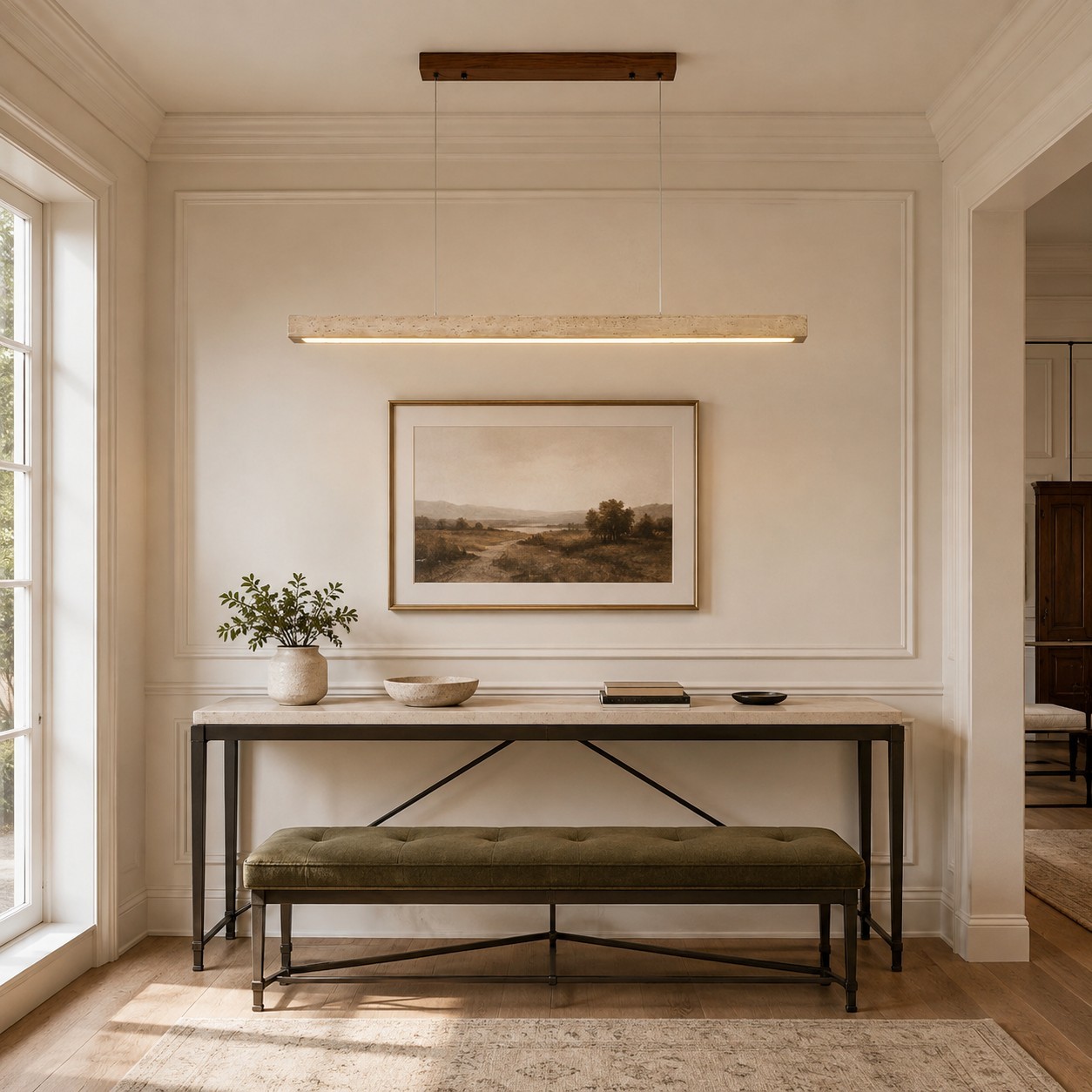 Umberto Minimalist Travertine Linear Pendant Light