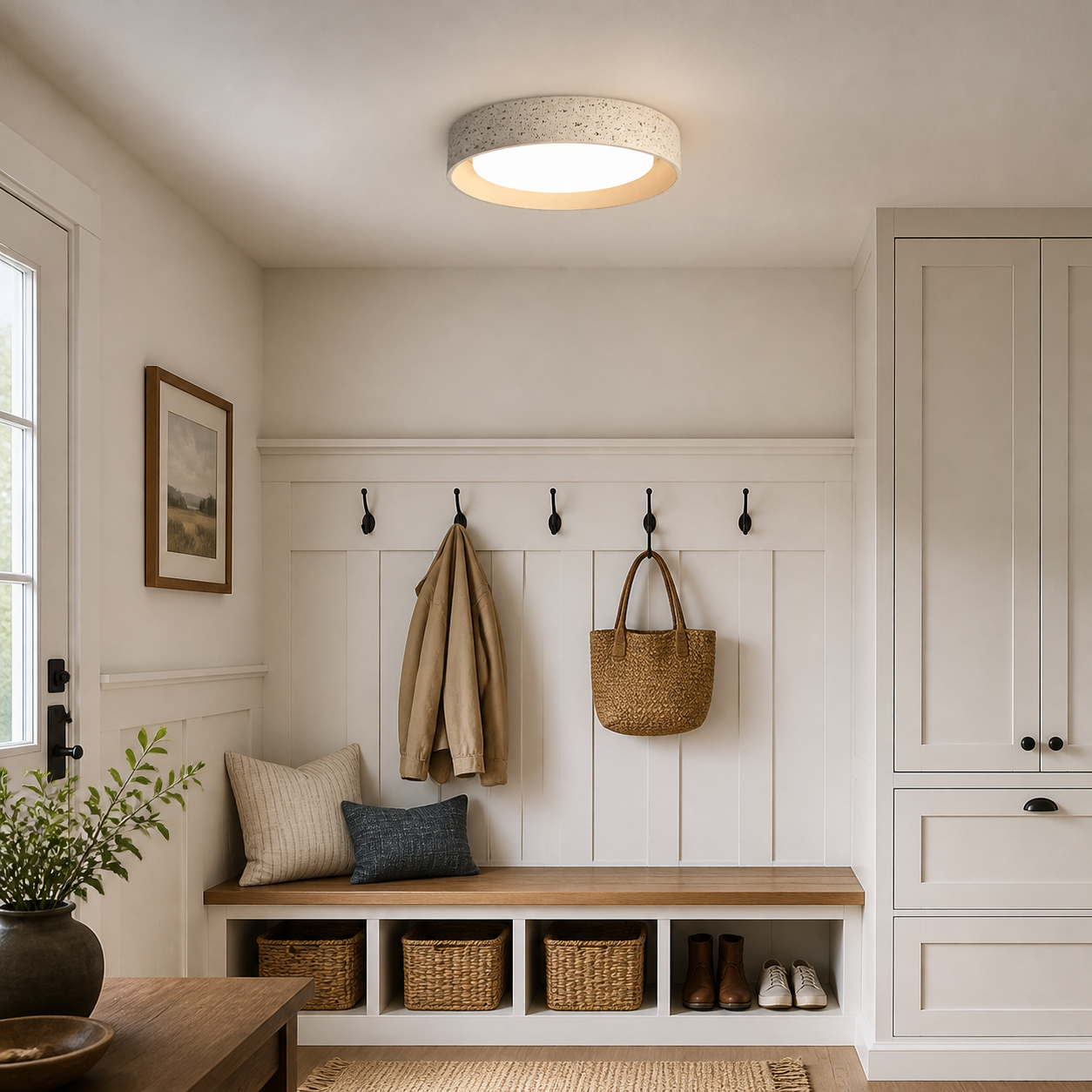 Ansel Wabi Sabi LED Travertine Round Flush Mount Ceiling Light