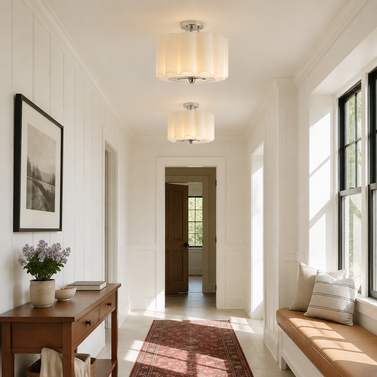 Hanahs Farmhouse Milk Glass Scalloped Shade Ceiling Light