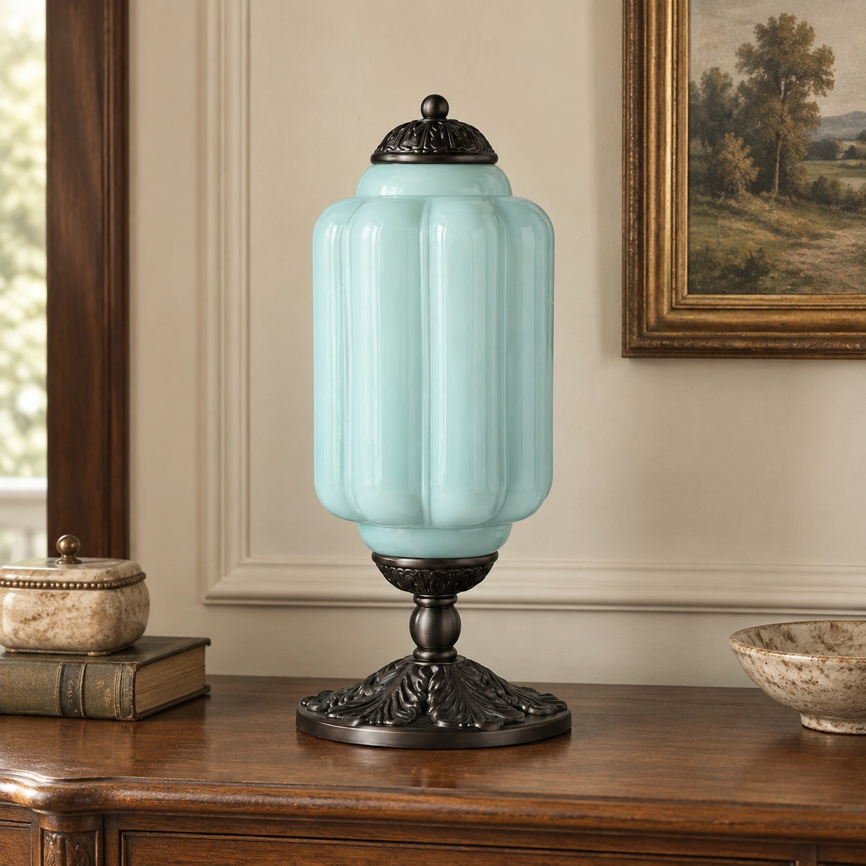 Nexos French Retro Cream Glass Textured Eloise Table Lamp