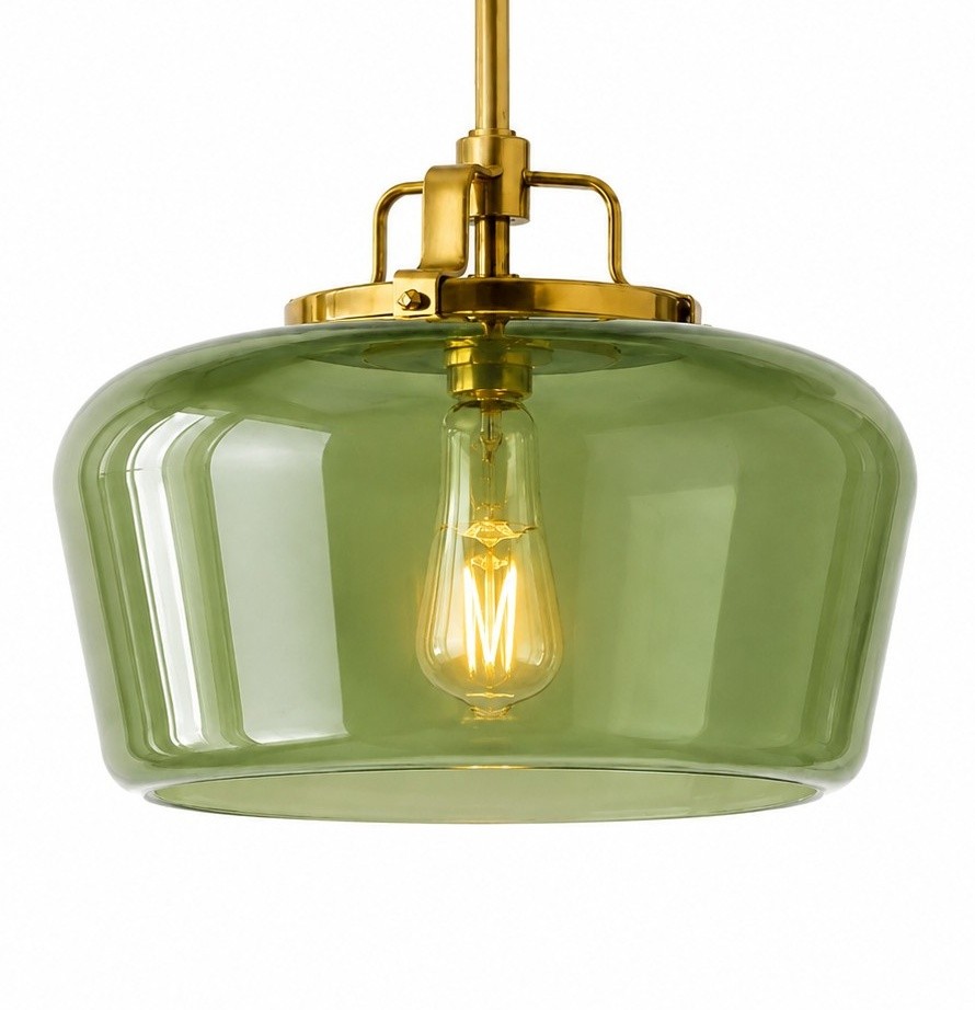 Nathaniel Vintage Brass Rounded Bowl Glass Shade Pendant Light