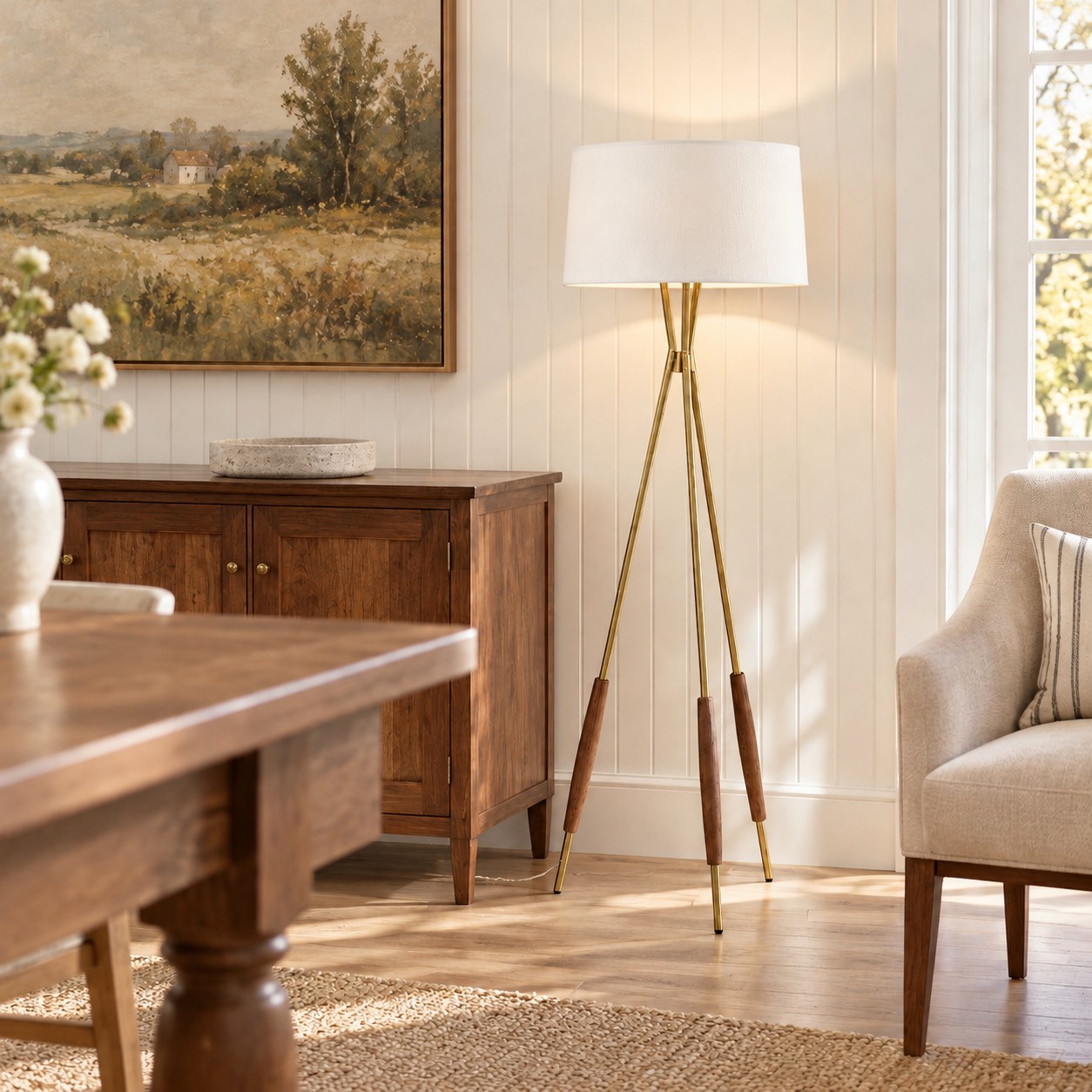 Kimaya Japanese Wabi Sabi Wood Tripod Floor Lamp