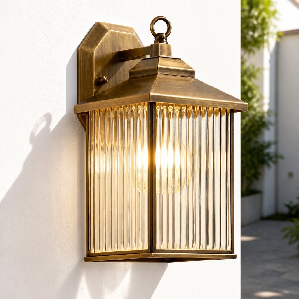 Reid Farmhouse Outdoor Brass Lantern Patio Wall Light