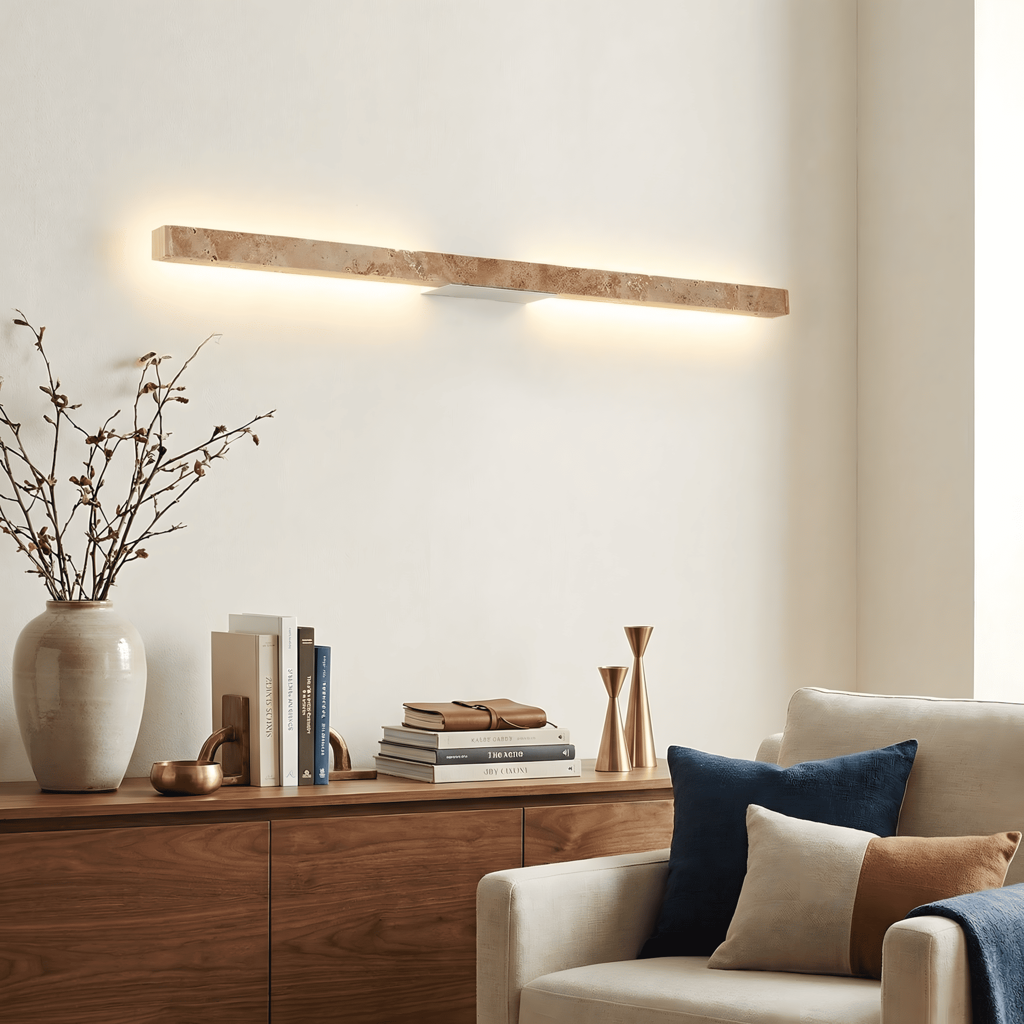 Jarvis Minimalist Travertine Linear LED Wall Lamp