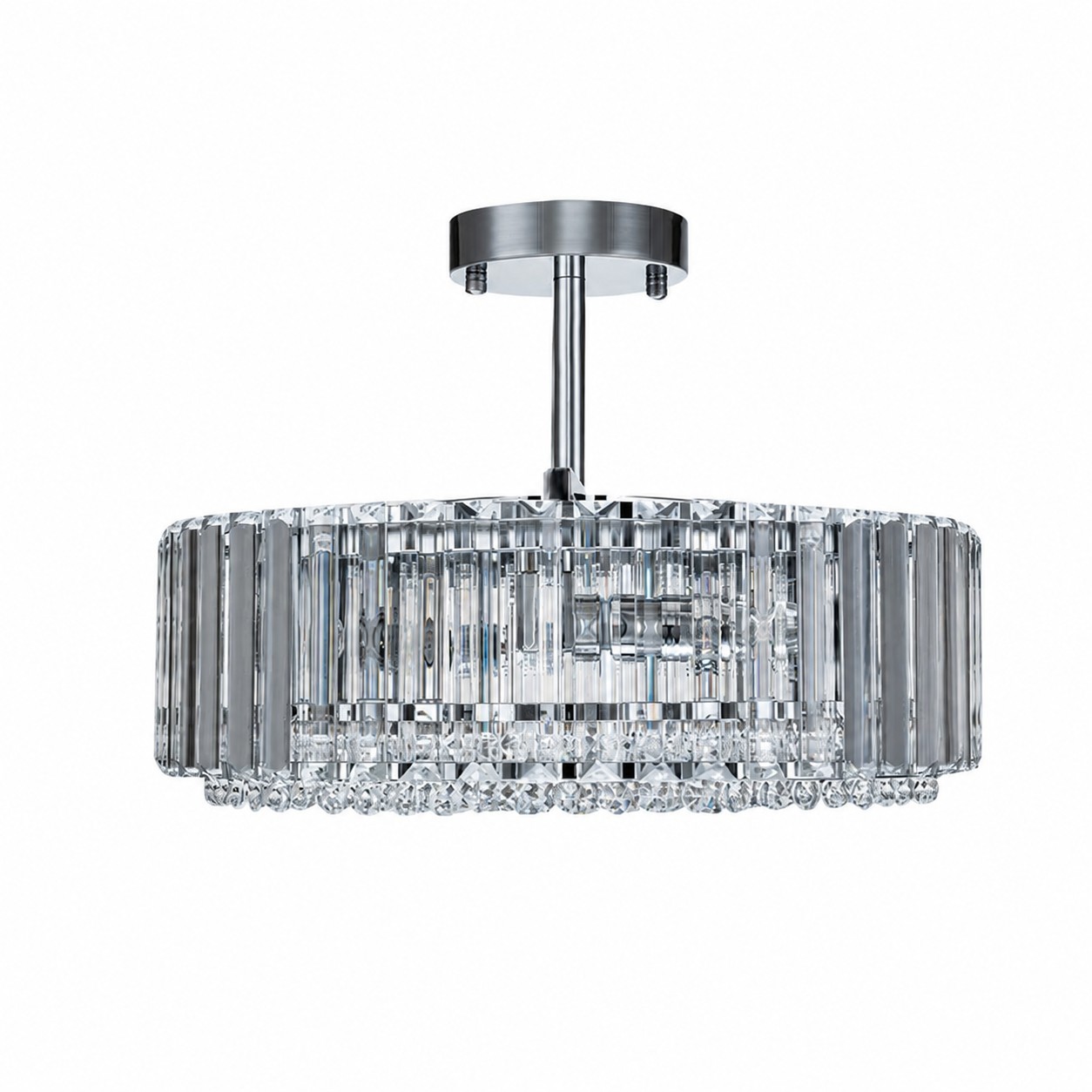 Ryxar Round Ribbed Crystal Semi Flush Mount Light