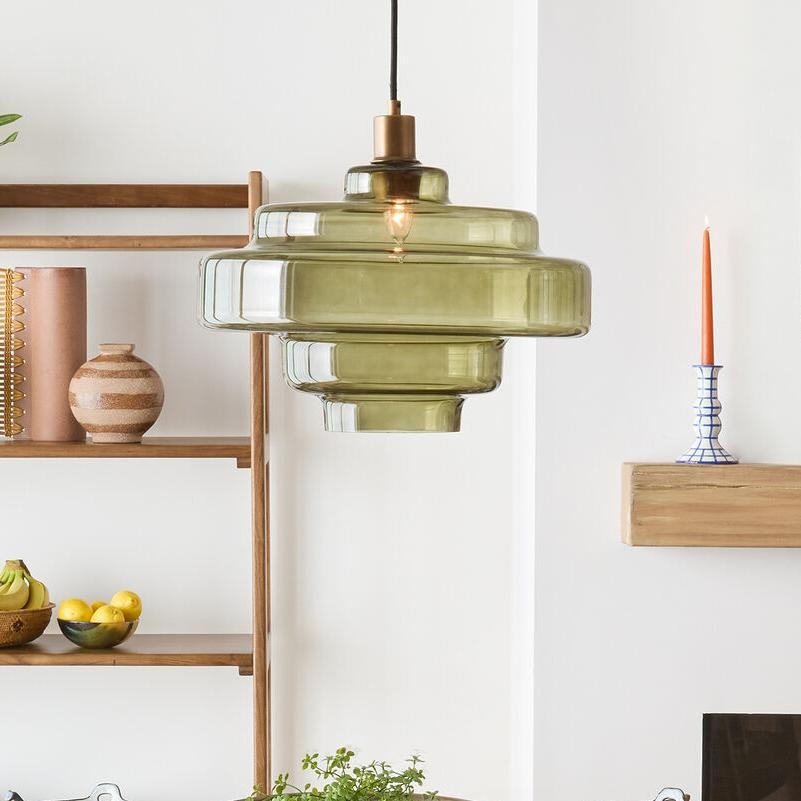 Yves Contemporary Tiered Green Glass Pendant Light