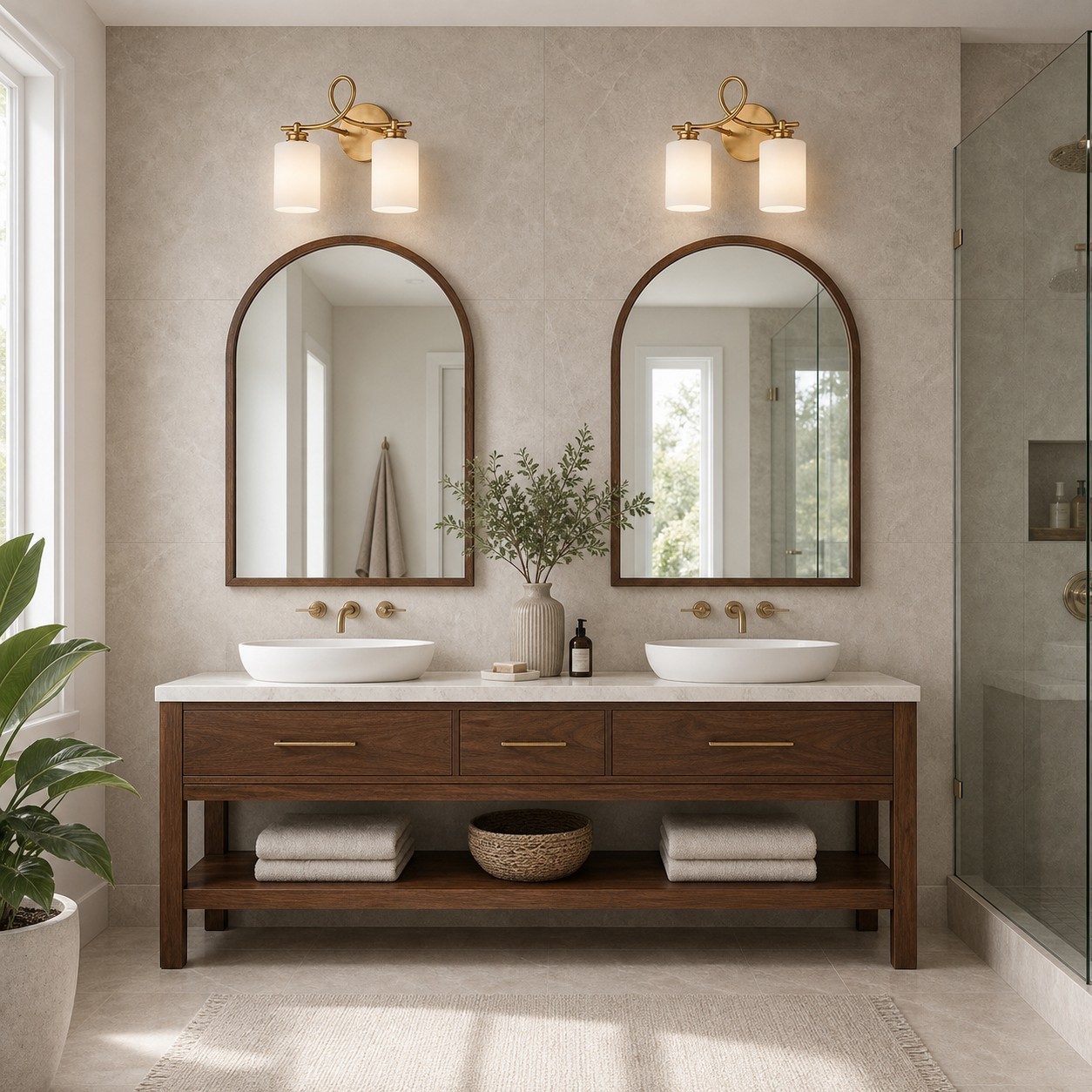 Drusilla Mid Century Modern Aged Brass Looped Arm Vanity Light