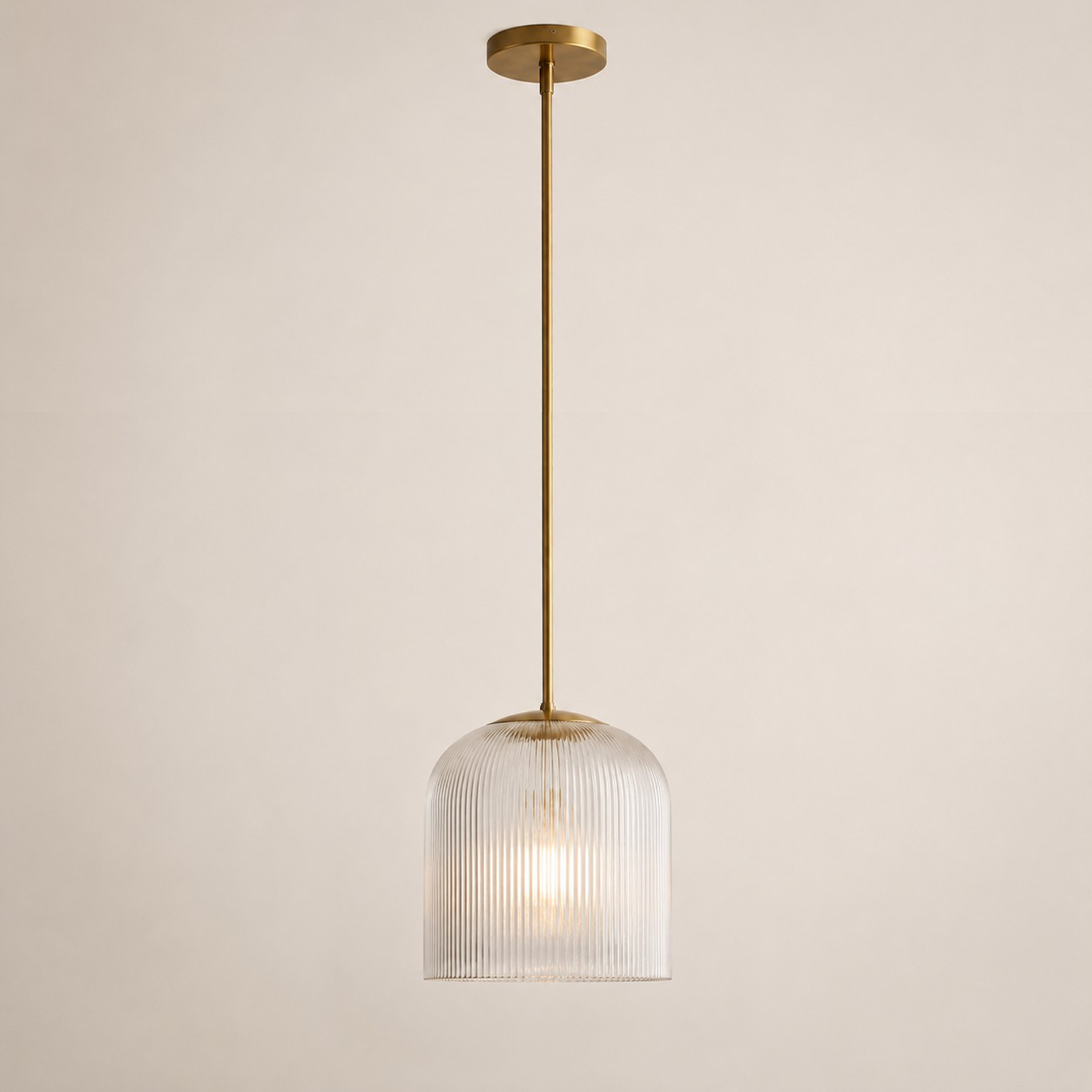 Alain Farmhouse Cooper Ribbed Glass Pendant Light