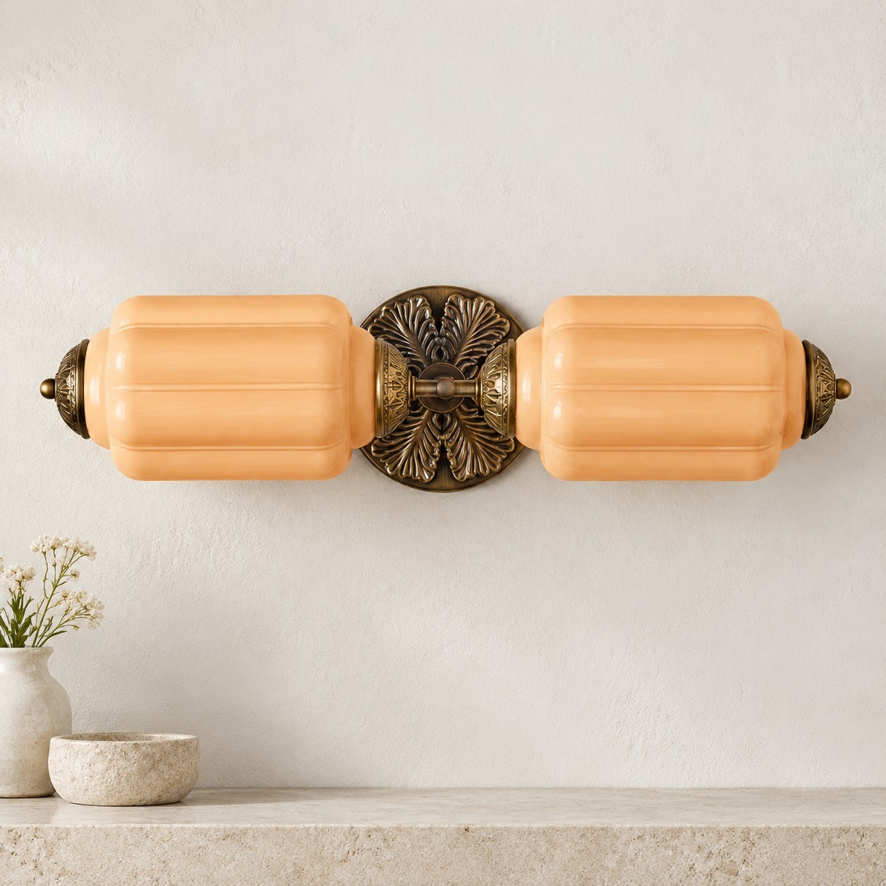 Cyrilith Vintage Art Deco Milk Glass Eloise Vanity Light