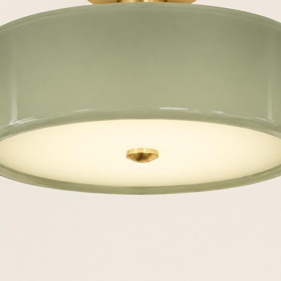 Idalie Mid-Century Modern Glass Drum Semi Flush Mount Ceiling Light