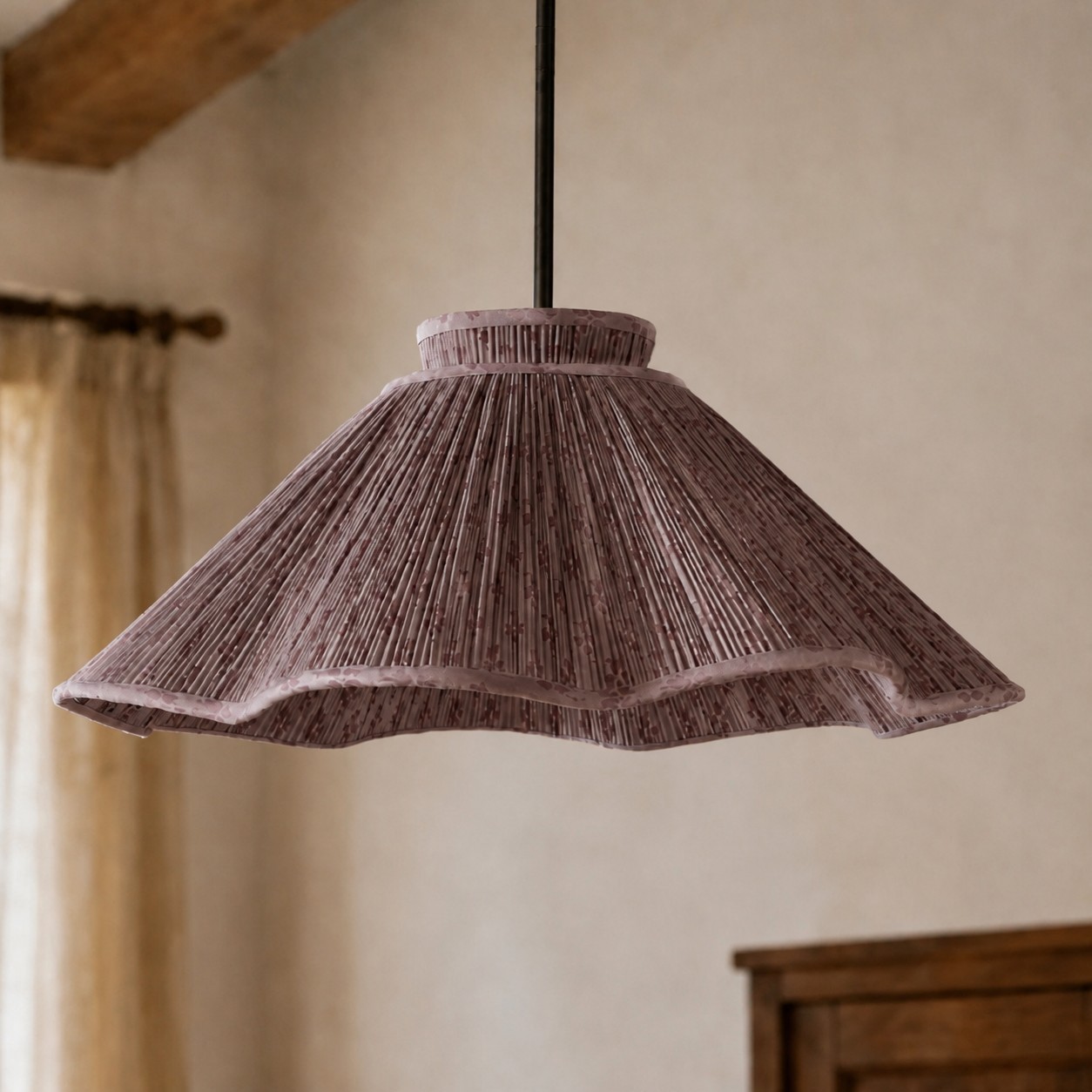 Nolan Farmhouse Vintage Floral Pleated Fabric Cone Pendant Light