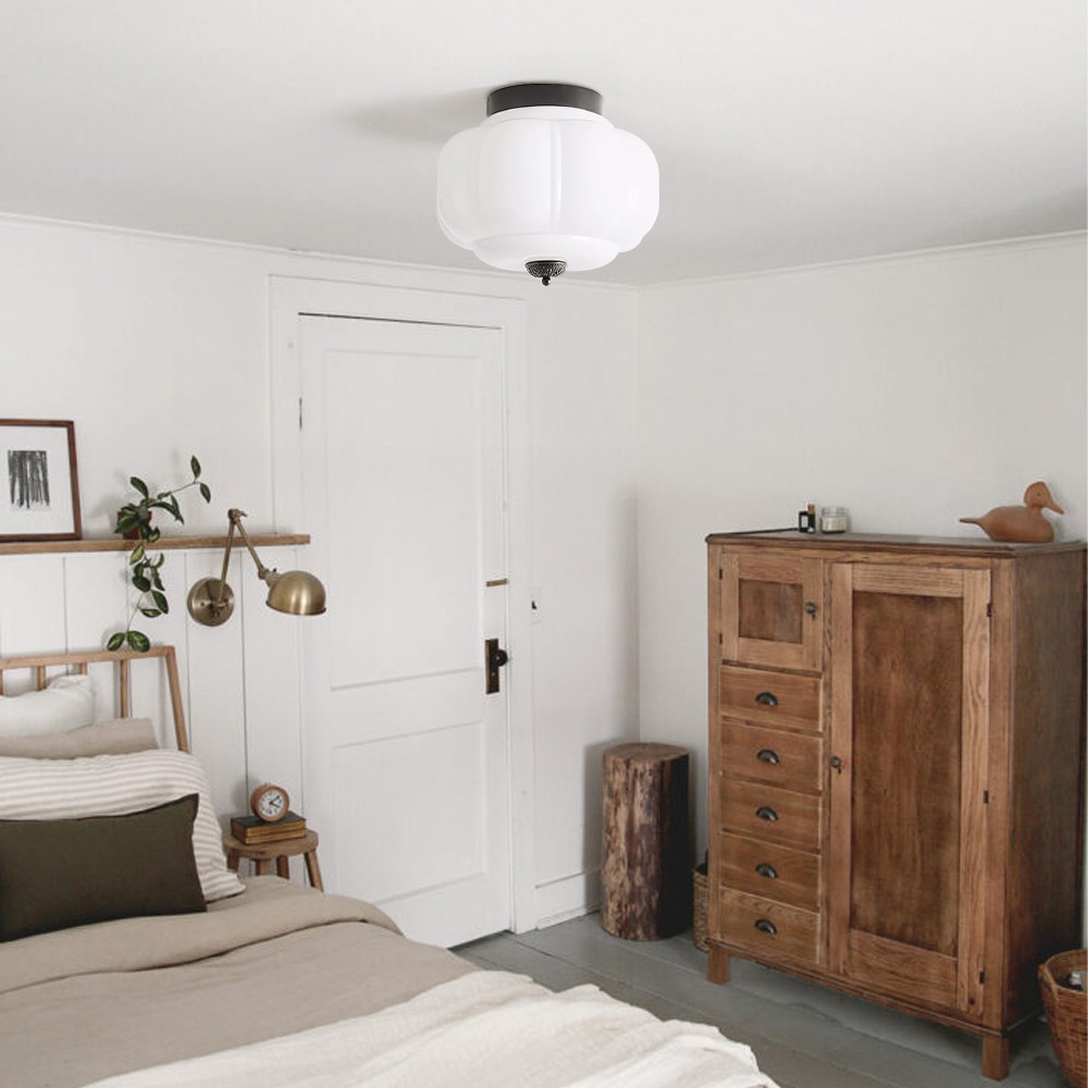 Ozita Retro Milk Glass Semi Flush Mount Eloise Ceiling Light
