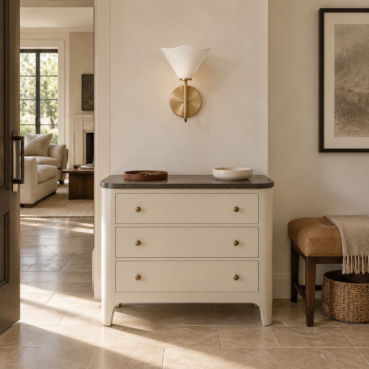 Xanthippe Farmhouse Linen Fabric Wall Sconce