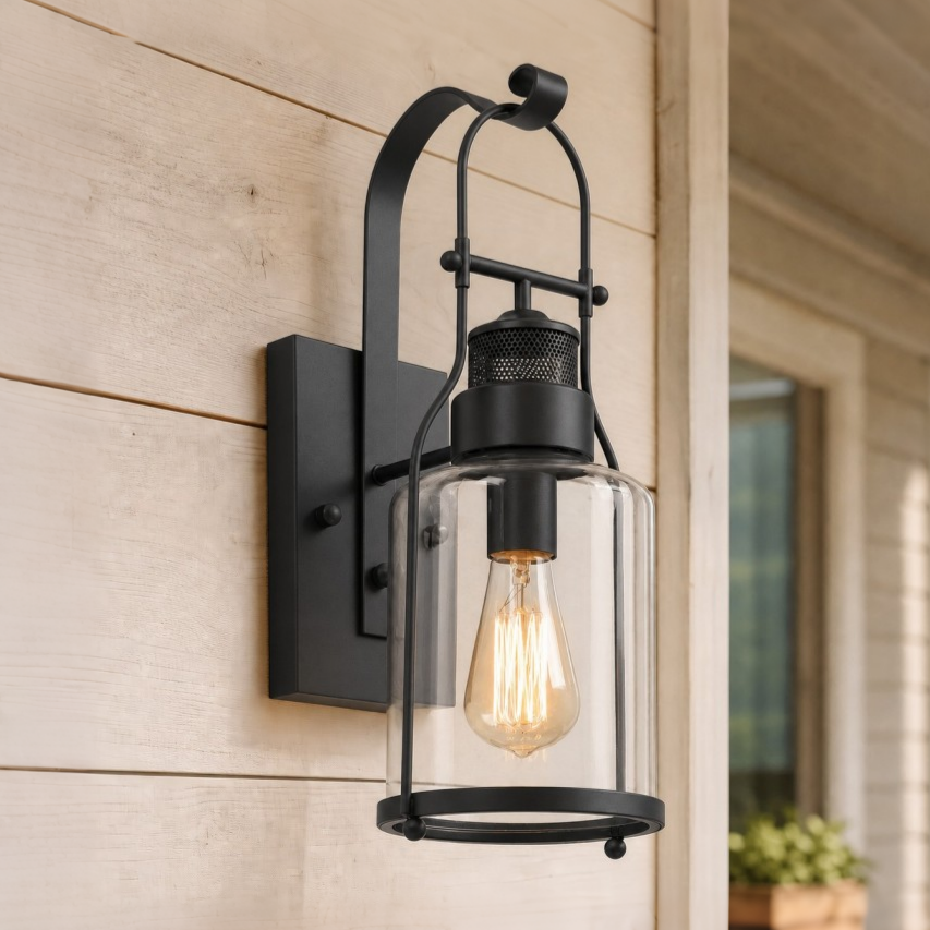 Bureau Industrial Antique Iron Glass Jar Wall Sconce